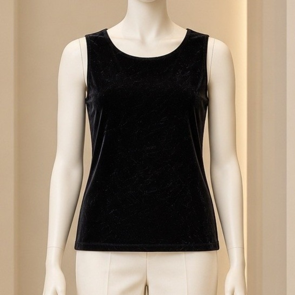 Chico's Womens Tank Top Black Stretch Velvet Scoop Neck Size 2 Large